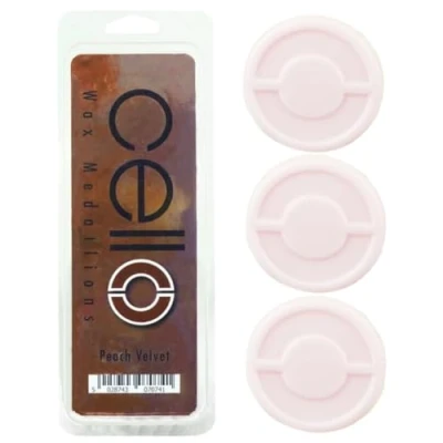 Image of Cello Wax Medallions in Peach Velvet Fragrance, Mini Melts Perfect for Fragrancing The Home, Pack of 3, Use Electric Melt Burners and Tea Light Burners, Melts.