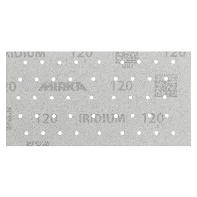 Image of Mirka Iridium Premium Sandpaper 93x180mm Grip 45 Hole, Grit 120, 50 pcs / For sanding paint, putty, primer, wood, steel, mineral materials, plastic.