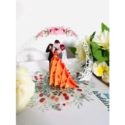 Image of Wedding Couple Pop Up 3D card. Special Occasion “Happy Embrace. A Delightful surprise congratulations greeting Card gift for Him and Her, Anniversary card,