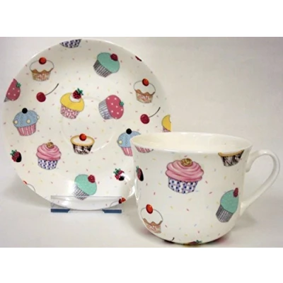 Image of Fairy Cupcakes Breakfast Cup &amp; Saucer Fine Bone China Large Hand Decorated in The U.K. Free UK Delivery