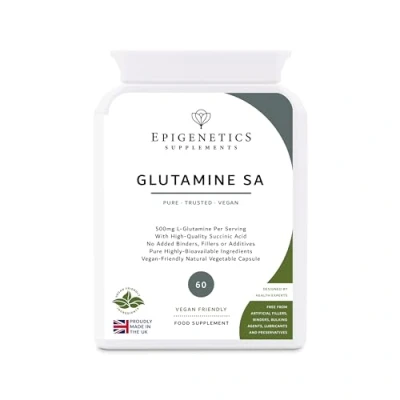 Image of Glutamine SA 500mg L + Natural Succinic Acid Antioxidant 60 Vegan Friendly Capsules UK Made 1 Capsule Daily (2 Month Supply)