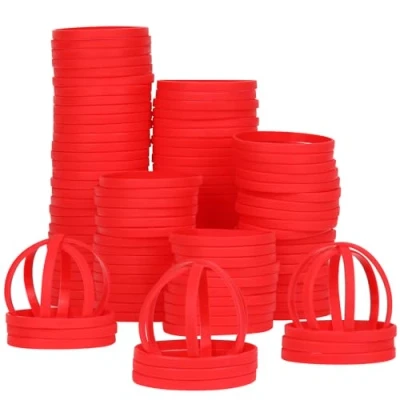Image of LVNRIDS 100 PCS Silicone Wristbands Rubber Bracelets 8 inch Length Sports Elastic Wristband Bracelet Bulk Gifts for Men Women Teacher Student Party Red