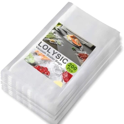 Image of LOLYSIC 200Pcs Vacuum Sealer Bags, 15x25cm Embossed Food BPA Free, Thick Machine Bags for Storage Sous Vide Cooking