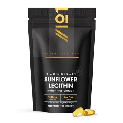 Image of Sunflower Lecithin 1200mg Produced from Naturally Sourced Soy Free Oil 90 Softgels (3 Months Supply) Pure &amp; Potent Helianthus Annuus Resealable and Recyclable Pouch by Alpha01