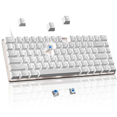Image of Hot Swap Mechanical Gaming Keyboard, 82 Keys Wired Blue Switch Anti Ghosting White LED Backlight Ergonomic Compact Keyboard for Windows &amp; Mac PC Laptop PS4 Gamer,
