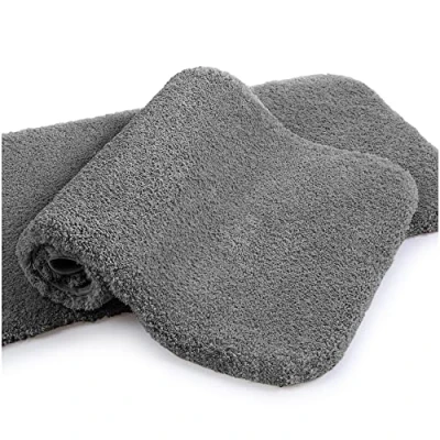 Image of Non Slip Bath Mat 2 Pack Thickened Rug for Bathroom Absorbent Ultra Soft Fluffy Microfiber Bedside Carpet Floor Mat, Quick drying, Machine Washable 50 x 80cm (Dark Gray)