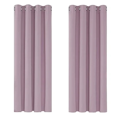 Image of Deconovo Pink Curtains Thermal Insulated Eyelet Blackout for kids 46 x 54 Inch Lavender 2 Panels