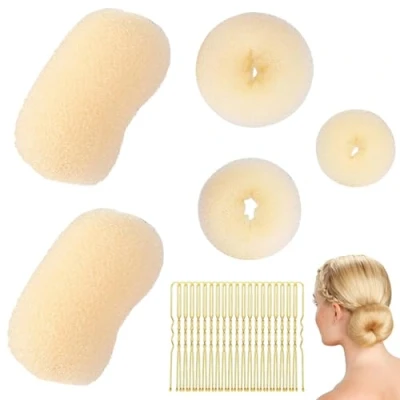 Image of Liameph Hair Padding,Hair Donut Bun Maker Set,Bun Rings for Blonde,Hair Padding Tool,Volume Increase Pad,Hair Bump up Sponge with U Shaped Clips 20 pcs,for Girls Women DIY Chignon Styles