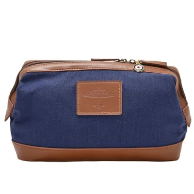 Image of Widdop and Co. Royal Air Force WW2 Lancaster Bomber Canvas &amp; Faux Leather Washbag Officially Licensed RAF Navy Brown Toiletries Bag Merchandise. Lifestyle Accessory for Men, History Aviation.