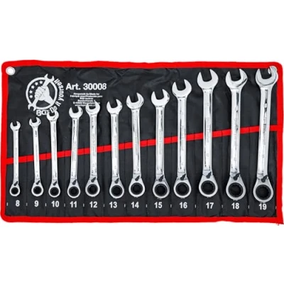 Image of BGS Diy 30008 Ratchet Combination Wrench Set reversible 8 19 mm 12 pcs.