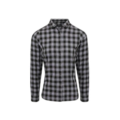 Image of Premier Womens/Ladies Mulligan Checked Long Sleeved Shirt (Steel/Black) Blue/Dark Grey Size Large