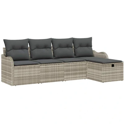 Image of vidaXL 5 Piece Garden Sofa Set with Cushions Light Grey Poly Rattan
