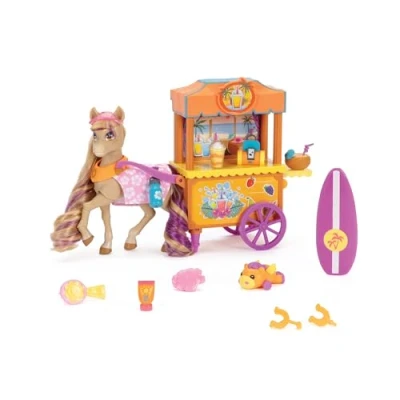 Image of Jakks Pacific Wild Manes Horse Toys for Girls, Bailey Toy with Articulated Front Limbs, Wheeled Boba Cart, &amp; Tropical Drinks, Great Gift Suggested Ages 3+