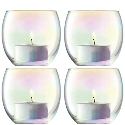 Image of LSA International Pearl Tealight Holder H 6.5 cm/ Ø 6.8cm Mother of Set 4 Mouthblown and Handmade Glass Hand Painted PE20