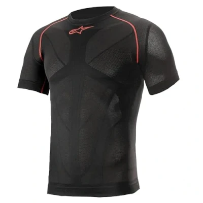 Image of Alpinestars Men&#039;s Ride Tech V2 Top Short Sleeve Summer Undershirt, Black Red, XL XXL