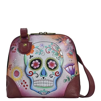 Image of Anna by Anuschka Women Hand Painted Leather Small Multi Compartment Zip Around Organize Sugar Skulls, One Size