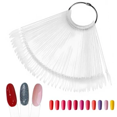 Image of 100 PCS Nail Swatch Sticks, Clear Swatches Display Tips with Metal Ring Samples Sticks Art for Polish Practice