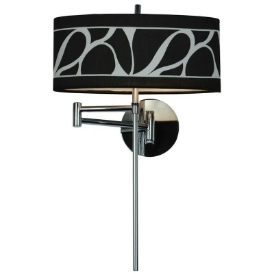 Image of Manhattan Wall Lamp 1 Light E14 Swing Arm, Polished Chrome With Black Patterned Shade