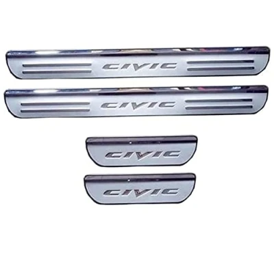 Image of 4 Pcs Car Outer Door Sill Protector Kick Plates for Hon da Civic 2008 2018, Stainless Steel Scuff Pedal Guard Cover Threshold Trim Non Slip Anti Scratch Decoration Accessories