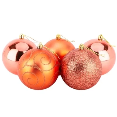Image of Christmas Concepts® Pack of 5 100mm (4&quot;) Large Baubles Shiny, Matte &amp; Glitter Design Decorations (Coral)