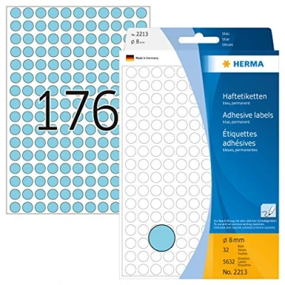 Image of HERMA Dot Stickers Blue, 5632 Labels, Ø 8 mm, 176 Labels per Sheet, Self Adhesive Round Colour Stickers, Blank Marking Dots, Sticky Circle for Color Coding Calendar