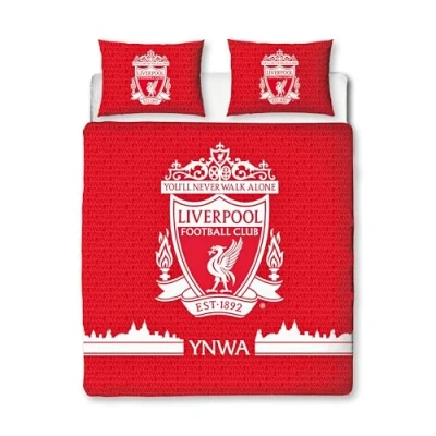 Image of Liverpool FC Character World Official Double Duvet Cover Set, Tone Design Red Reversible 2 Sided Football Bedding Merchandise Including Matching Pillow Cases