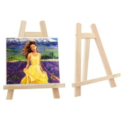 Image of 2 Pcs Mini Wooden Easel Stand, Tabletop Display Small Painting Canvas Holder, Artist A Frame Triangle Studio Easel, Stand for Calendar/Drawing/Wedding 28 x 18CM