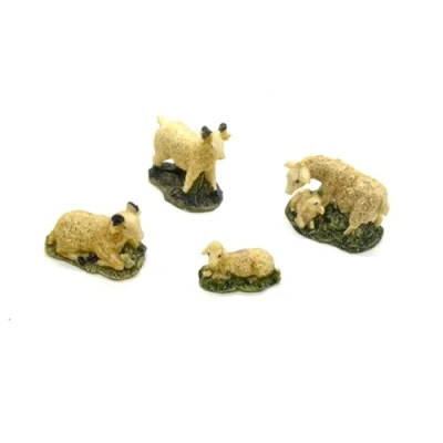 Image of 4 x sheep rams and lambs. Christmas figurines 6 cm. set of nativity scene, figures. animals, birth jesus. 3 kings. crafts, god. accessories for scale models