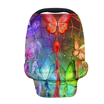 Image of Binienty Dream Catcher Butterflies Print Baby Car Seat Covers for Newborns, Soft Stretchy Infants Canopies Moms