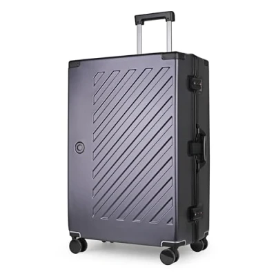 Image of 100% Polycarbonate Zipperless Large Suitcase, Hardshell Check in Luggage with Double TSA Locks and 4 Wheels, Aluminium Alloy Handle, Flight Case for Travel Dark Grey