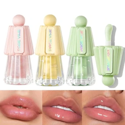 Image of LuckNest 4 Colors Shimmer Lip Gloss Set Hydrating Glow Oil Cute Tinted Transparent Balm (C)