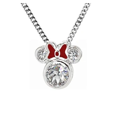 Image of Kaguyo Silver Necklace for Women, Sterling Clear Zirconia Mickey Mouse with Red Enamel Bow Minnie Pendant Women and Girls Birthday Gift