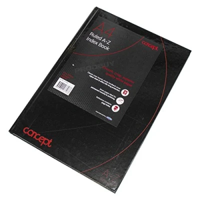 Image of Concept A4 A Z Tabbed Address Index Book Hardback Paper Black Notebook Organiser
