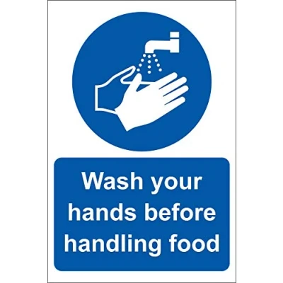 Image of Wash your hands before handling food kitchen catering safety sign 1.2mm Rigid plastic 200mm x 150mm