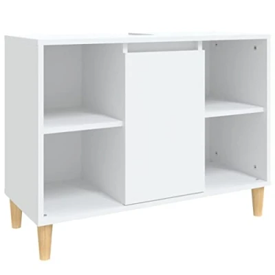 Image of vidaXL Sink Cabinet, Under Cabinet with Drawer, Bathroom Vanity Unit Door, Unit, Industrial Style, White Engineered Wood