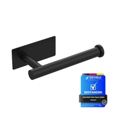 Image of Ibergrif MK34052B Black Chrome Toilet Roll Holder Wall Mounted, Self Adhesive Paper for Bathroom &amp; Kitchen, Waterproof, No Drilling