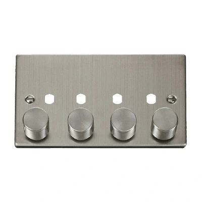 Image of Click Deco 4 Gang Unfurnished Dimmer Plate and Knob (1600W Max) Stainless Steel