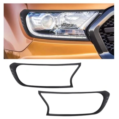Image of JHCHAN Headlight Covers Front Light Guard for Ford Ranger 2015 2022 Wildtrak Raptor XL XLT Limited Stormtrak Wolftrak Brows Trim External Accessories Protector Matte Black ABS