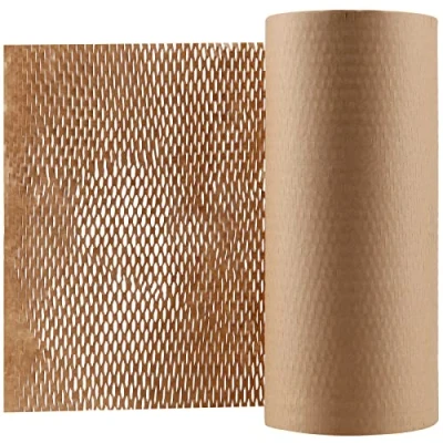 Image of MUKLEI 30cm x 100m Honeycomb Packaging Paper, 12 In 328 Ft Cushioning Wrap Roll Brown Perforated Wrapping Paper Kit for Packing, Shipping, Moving House