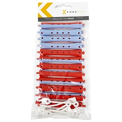 Image of Kobe Professional Hairdressing Perm Rods with Rubbers Non Slip, Curling Tools for Wet/Dry Hair, Durable &amp; Reusable Ideal Salons Home Use Red/Blue 11 mm