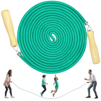 Image of LeapBeast Groups Rope Skipping, Multiplayer skipping Best Team Long Jump with Wooden Handle for School Sport and Outdoor Activity 5Meters 7Meters 10Meter (B Mod. Green, 10M)