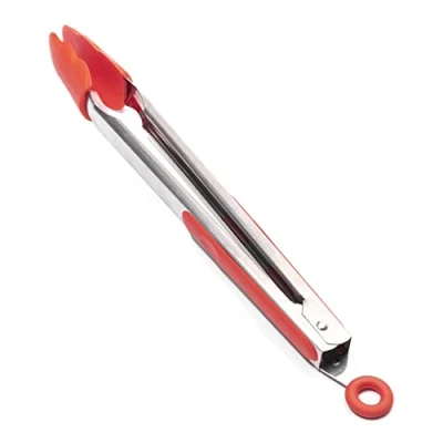 Image of Jazooli Silicone Kitchen Tongs 34cm / 13 Inch, Non Slip &amp; Easy Grip Stainless Steel Handle Locking Clip Heat Resistant Handy Utensil for Cooking (Red)