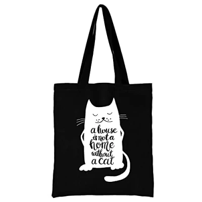 Image of Printed Canvas reusable grocery Bags, Foldable Casual Travel HandBag, Shoulder Beach Tote Shopper bag eco friendly super strong washable Storage bags Shopping for Women (Cat)