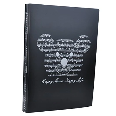 Image of Music Sheet File Piano Score Folder Paper Storage Documents Holder Blank Files Plastic A4 Size 40 Pockets (Music Bear Black)