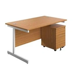 Image of 1200X800 Rectangular Desk Nova Oak White &amp; 2 Drawer Pedestal Bundle