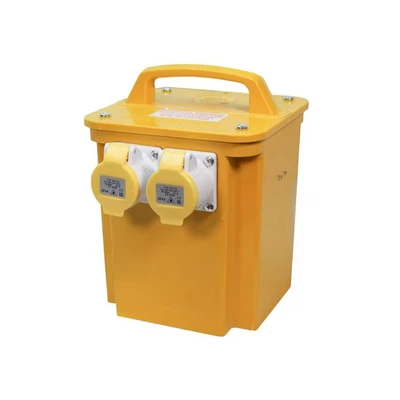 Image of Faithfull FPPTRAN33A 3.3kVA 110V Twin Outlet (2 Socket) Site Transformer 2M HD Rubber Cable