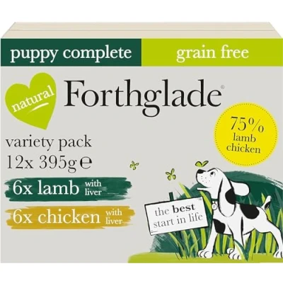Image of Forthglade Wet Puppy Food Variety Pack (12 x 395g Trays) Puppies 2 12 Months, Grain Free Dog Food, Lamb With Liver and Chicken Liver, Complete Hypoallergenic for