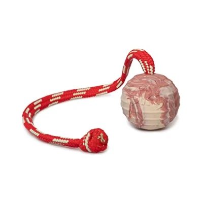 Image of Julius K9, IDC Natural Rubber Ball with String, Horizontally Grooved, 50 mm