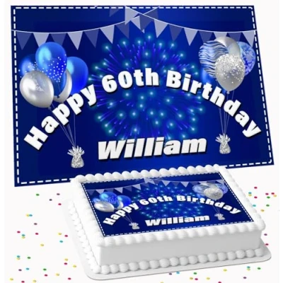 Image of BLUE BIRTHDAY PARTY PERSONALISED EDIBLE ICING COSTCO CAKE TOPPER DECORATION R1 4936