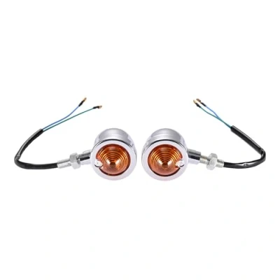 Image of GOOFIT 12V 10W Motorcycle Vintage Refit Chrome Amber Bullet Flashing Light Headlight Lamp Mini Turn Signals Indicator Running Shape Replacement For Scooter Motocross